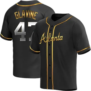 Men's Replica Black Golden Tom Glavine Atlanta Braves Alternate Jersey