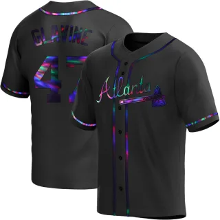 Men's Replica Black Holographic Tom Glavine Atlanta Braves Alternate Jersey