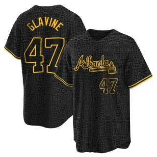 Men's Replica Black Tom Glavine Atlanta Braves Snake Skin City Jersey