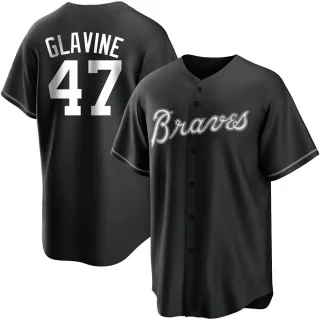 Men's Replica Black/White Tom Glavine Atlanta Braves Jersey