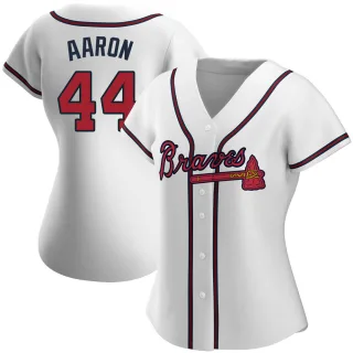 Men Atlanta Braves Hank Aaron White 2022 Gold Program Jersey – The