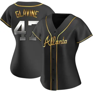 Women's Replica Black Golden Tom Glavine Atlanta Braves Alternate Jersey